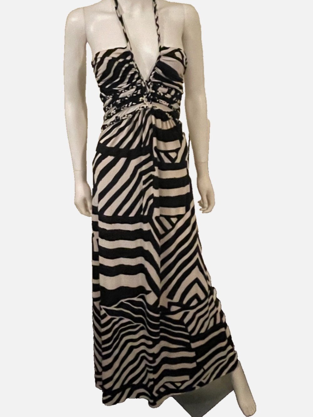Cynthia Rowley Black and White Zebra Halter Maxi Dress
